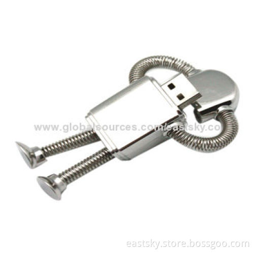 Robot-style USB flash drive, made of metal material, capless, 64MB to 32GB memory capacity
